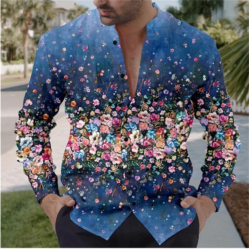 

Men's Shirt 2024 Floral Retro Daily Wear Outing Weekend Summer Stand Collar Long Sleeve 10 Colors Fast Shipping XS-6XL