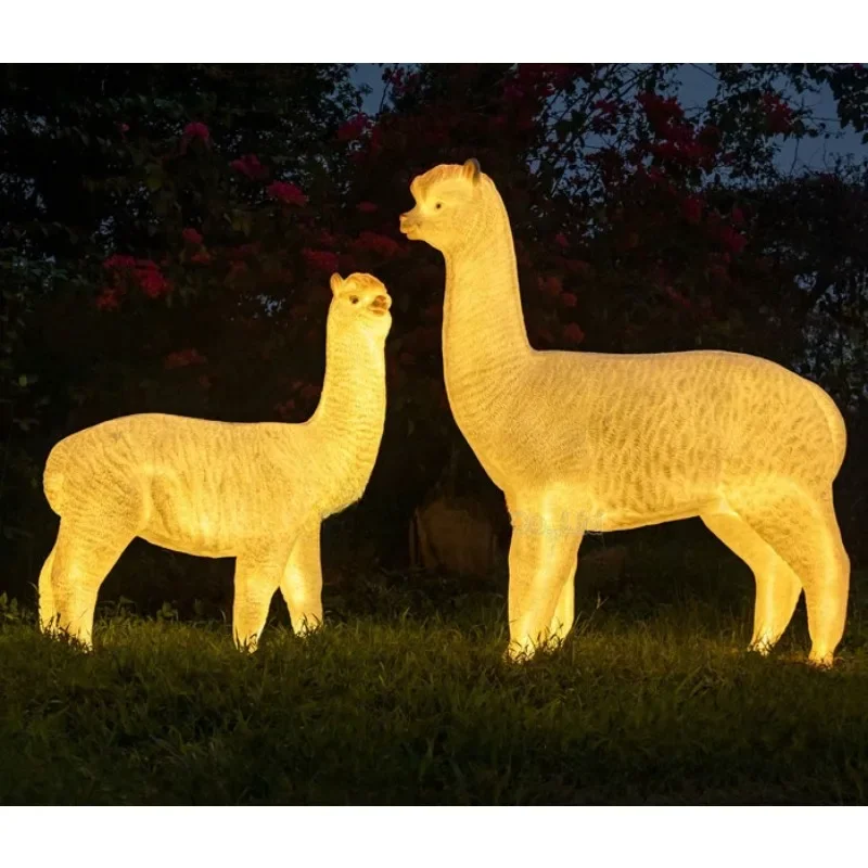 

3D Fiberglass alpaca Led Sculpture Rope Street Light 3d Christmas Street Led Motif Light amazing