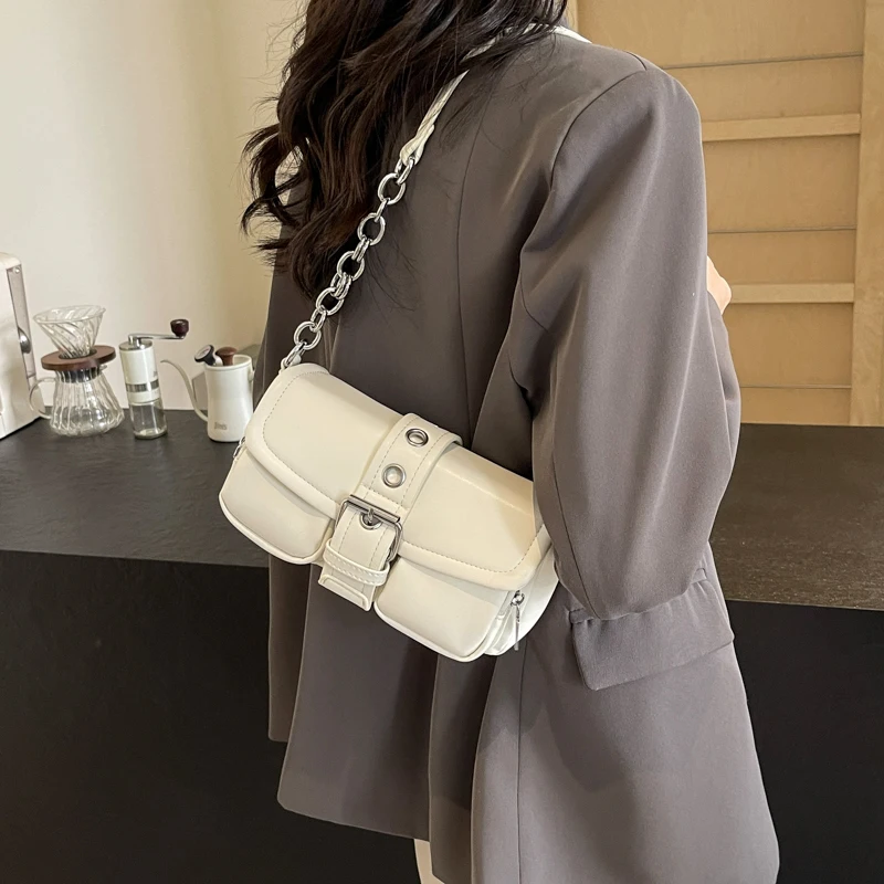 Belt Design Small Underarm Shoulder Bags for Women 2024 Korean Fashion Females Chain Crossbody Bag Lady Y2K Handbags and Purses