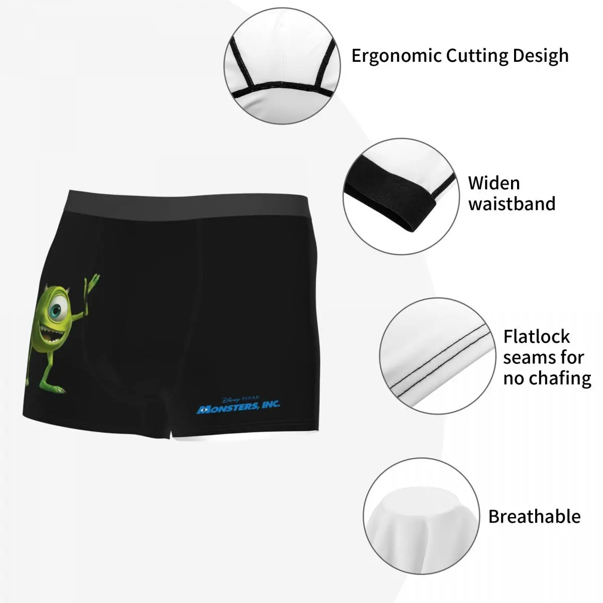 Disney Monsters University Mike Oxeye Mr. Q Underpants Breathbale Panties Men's Underwear Print Shorts Boxer Briefs