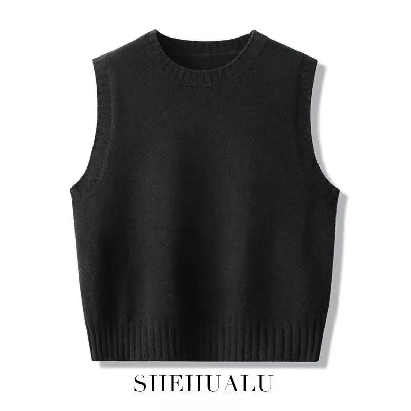 

Женский вязаный жилет с круглым вырезом, модный брендовый топ для многослойных образов, незаменимая вещь для осенне-зимнего гардероба