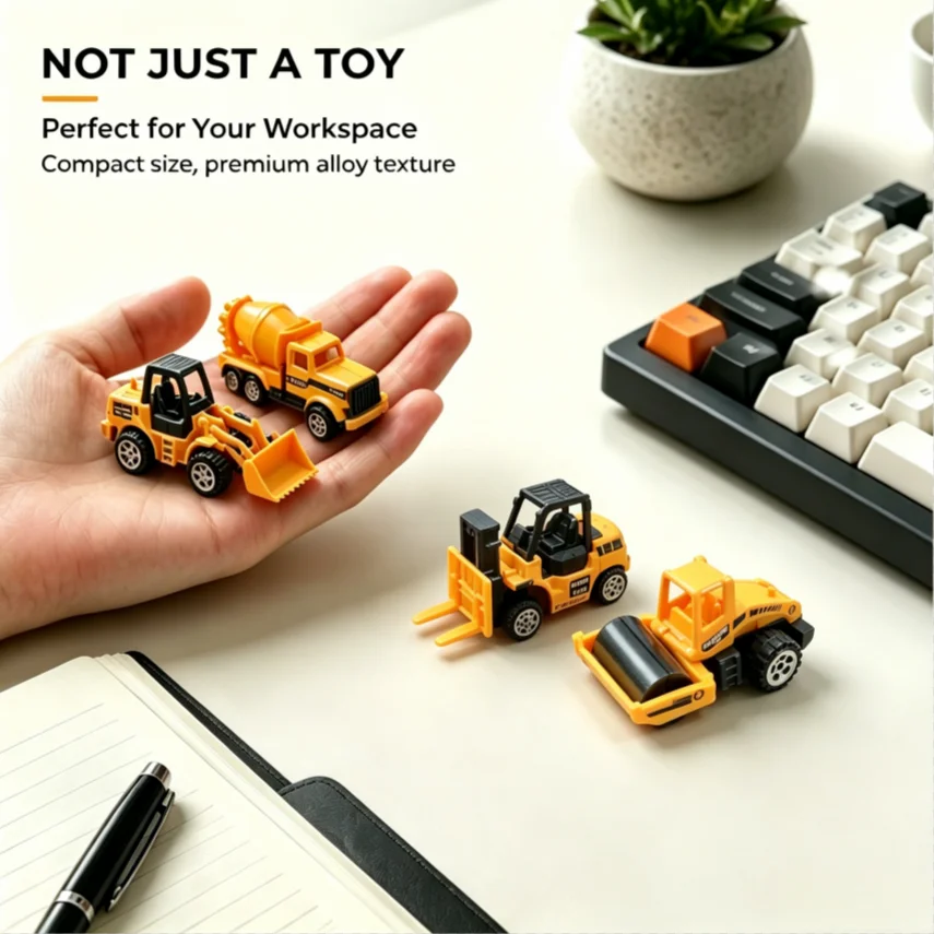 6 Pack Mini Alloy Construction Vehicles Diecast Truck Toys Excavator Forklift Loader Mixer Dump Truck Roller Boy Gift Desk Decor