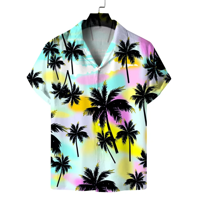 

Men's Casual Short Sleeved Shirt Fashion 3D Digital Print Spring Summer Lapel Single Breasted Shirt Male Beach Shirt Tops