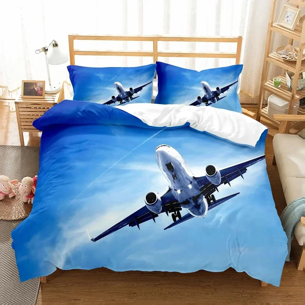 3D Bed Linen Airplane Blue Sky Comfortable Duvet Quilt Cover Pillowcase Bedding Set Children Bedroom Decoration Home Textile