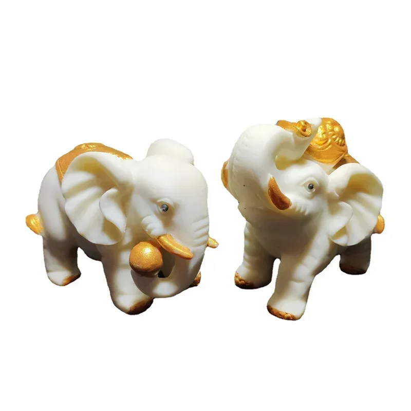 Tracing Gold Ping An Ruyi Elephant Animal Statue Resin sculpture Home Decorations Wedding Gift Free delivery A pair