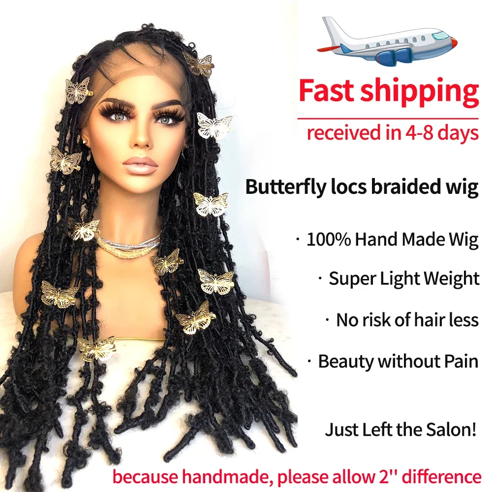 IPARTY Synthetic Full Lace Wig Braided Wigs Distressed Butterfly Locs Faux Locs Braid Wig Long Lace Frontal Wig for Women