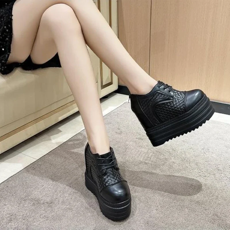 12CM White Trendy Shoes Women High Top Sneakers Women Platform Ankle Boots Basket Femme Chaussures Femmes Height Increase Shoes image 5