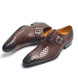 New Men's Leather Shoes Comfortable Handmade Oxford Casual Business Monk Style Serpentine Printing Luxury Fashion Dress Man Shoe