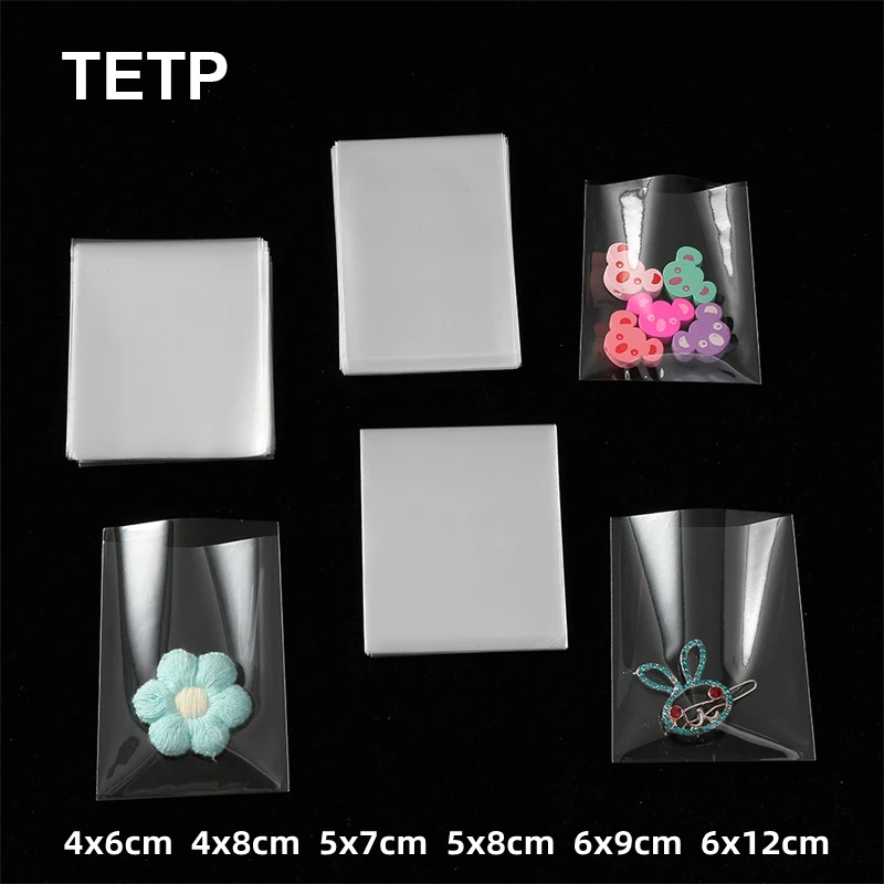 TETP 500Pcs/Lot Clear Top Open Clear Bags DIY Handmade Candy Hairpin Leather Rope Button Packaging Display Faovrs Home Storage