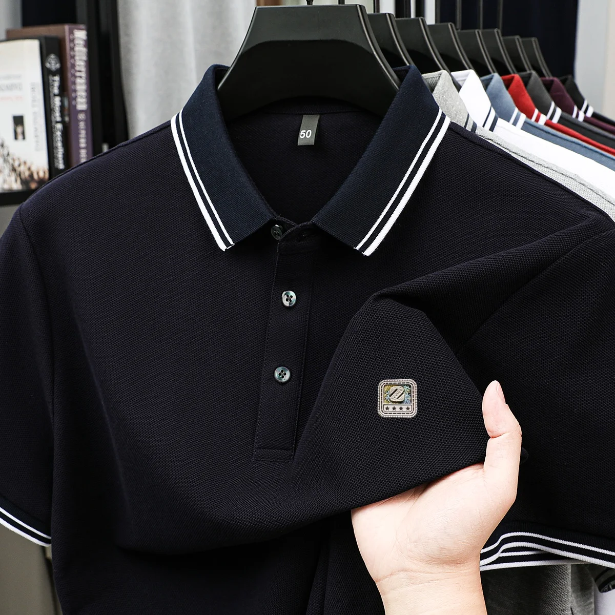 

100% pure cotton summer men's embossed design short sleeve new fashion business casual polo shirt breathable comfort T-shirt top