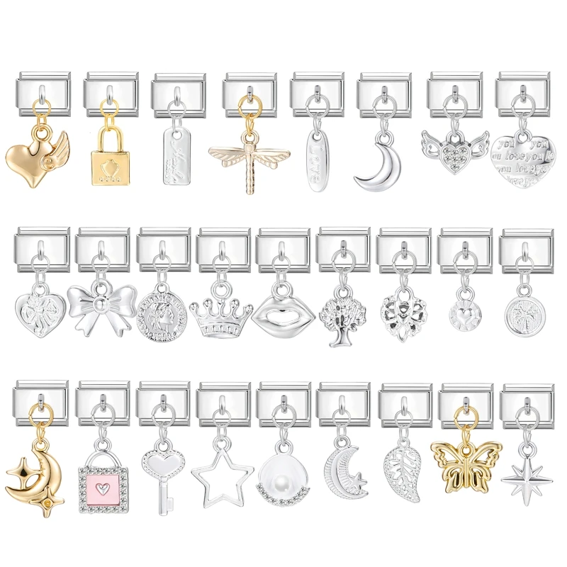 Personalized Italian Charm Links Colorful Heart Accessories DIY Module Bracelet Fit 9mm Stainless Steel Bracelet Jewelry Making