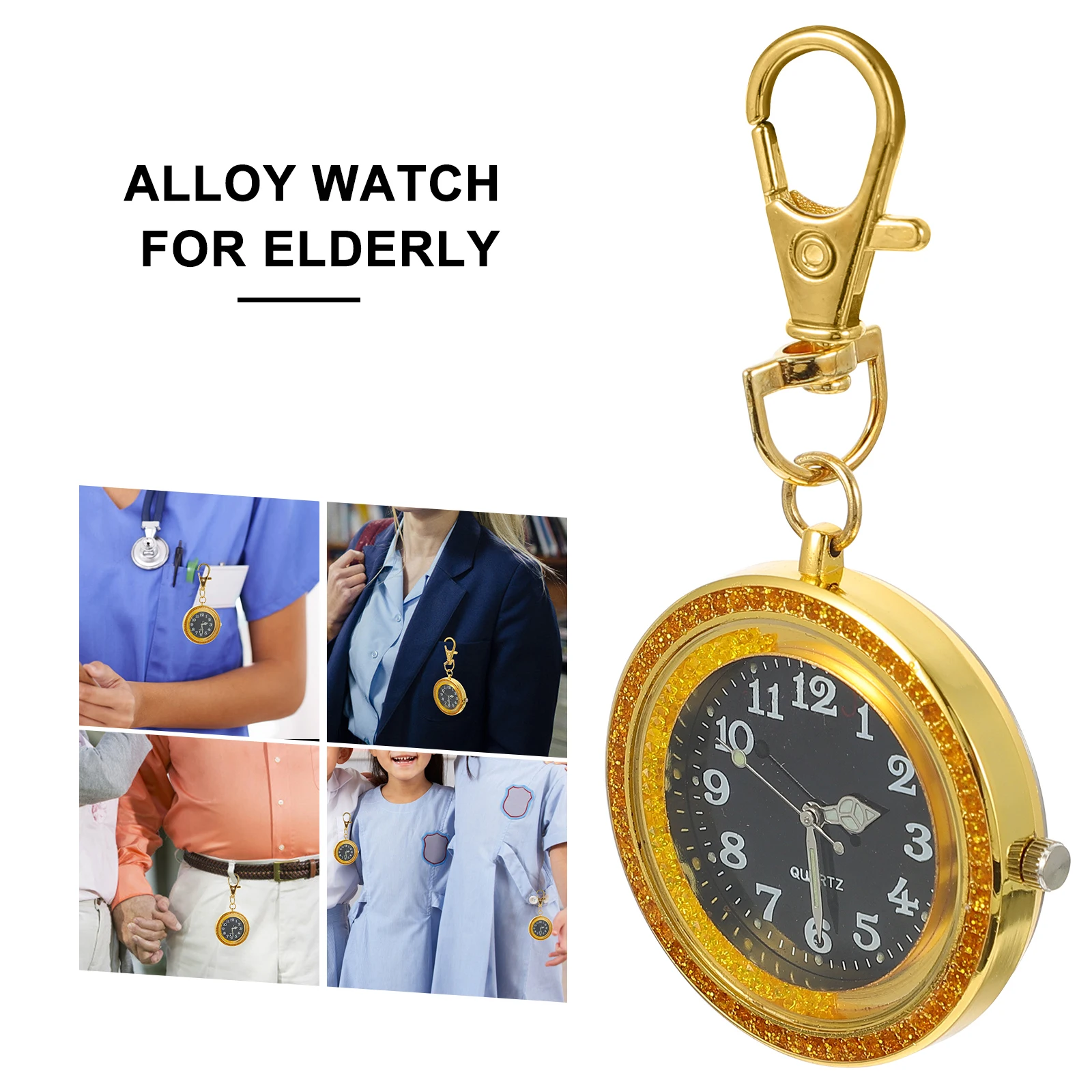 

Pocket Watch Rhinestone Elderly Kids Big Numbers Quartz Alloy Portable Timepiece Students Fashion Accessory Watches