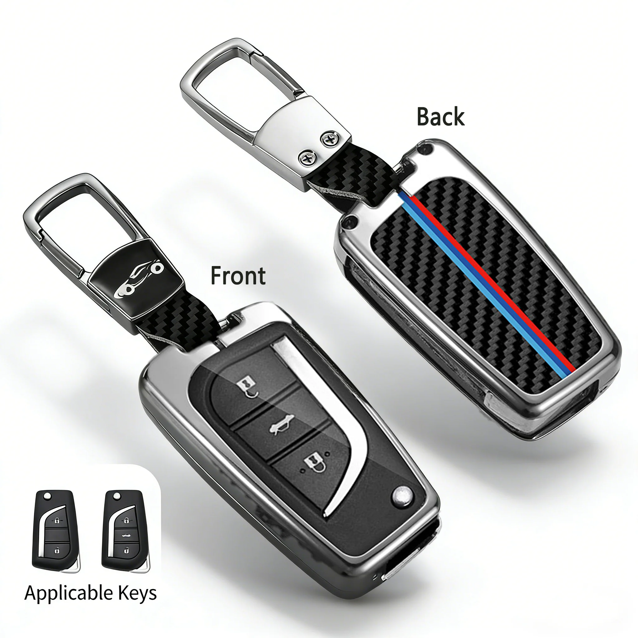 

Чехол для автомобильного ключа из углеродного волокна для Toyota Corolla, Camry, RAV4, Highlander, Prius, C-HR, Avalon, Yaris, 3-кнопочный выкидной ключ-пульт