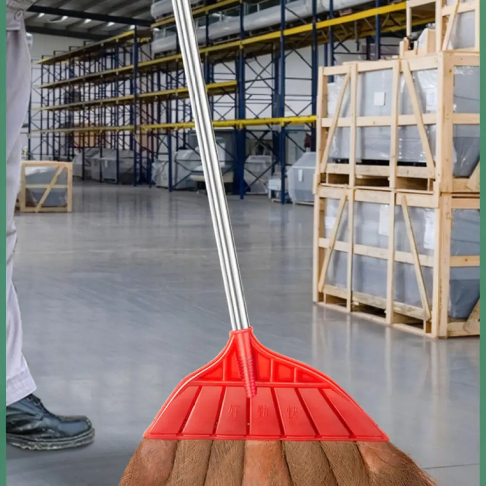 Natural Palm Broom Set With Long Handle For Household Cleaning Durable Wooden Floor Sweeper Dustpan Combo Indoor Outdoor Tool