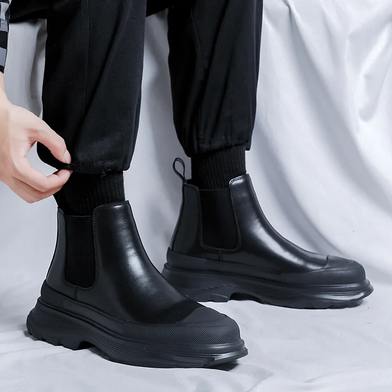 

Мужские модные ботинки «Челси», черные модные туфли из натуральной кожи, праздничное банкетное платье, ковбойские ботинки на платформе, красивые мужские ботинки до щиколотки