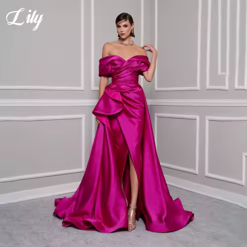 Lily Red Elegant Prom Gown V-Neck Off the Shoulder Party Dress for Woman Satin Pleating Side Split Evening Dresses Customized - Image 5
