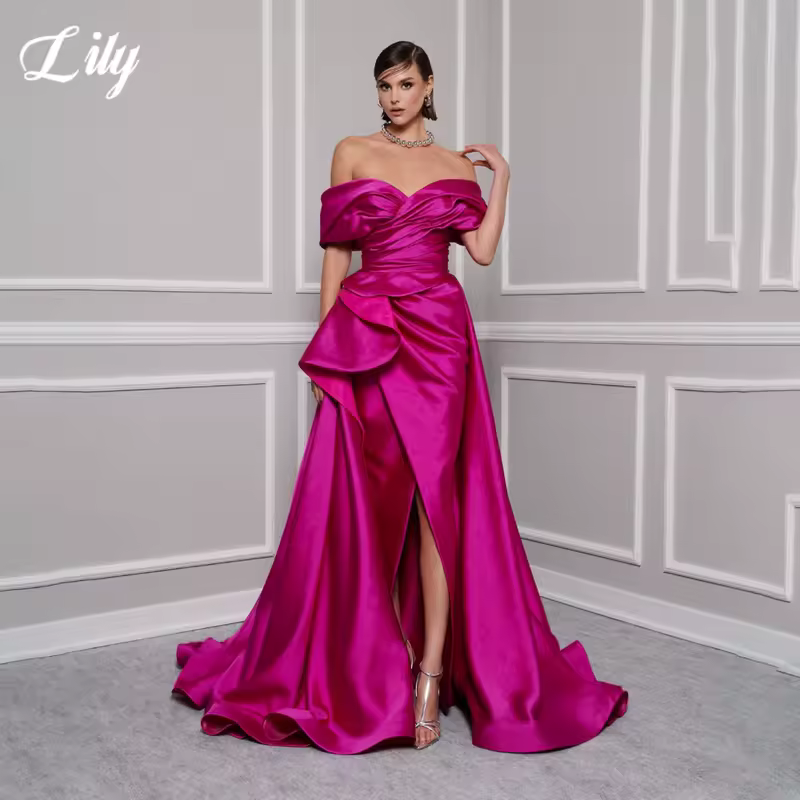 Lily Red Elegant Prom Gown V-Neck Off the Shoulder Party Dress for Woman Satin Pleating Side Split Evening Dresses Customized - Image 5