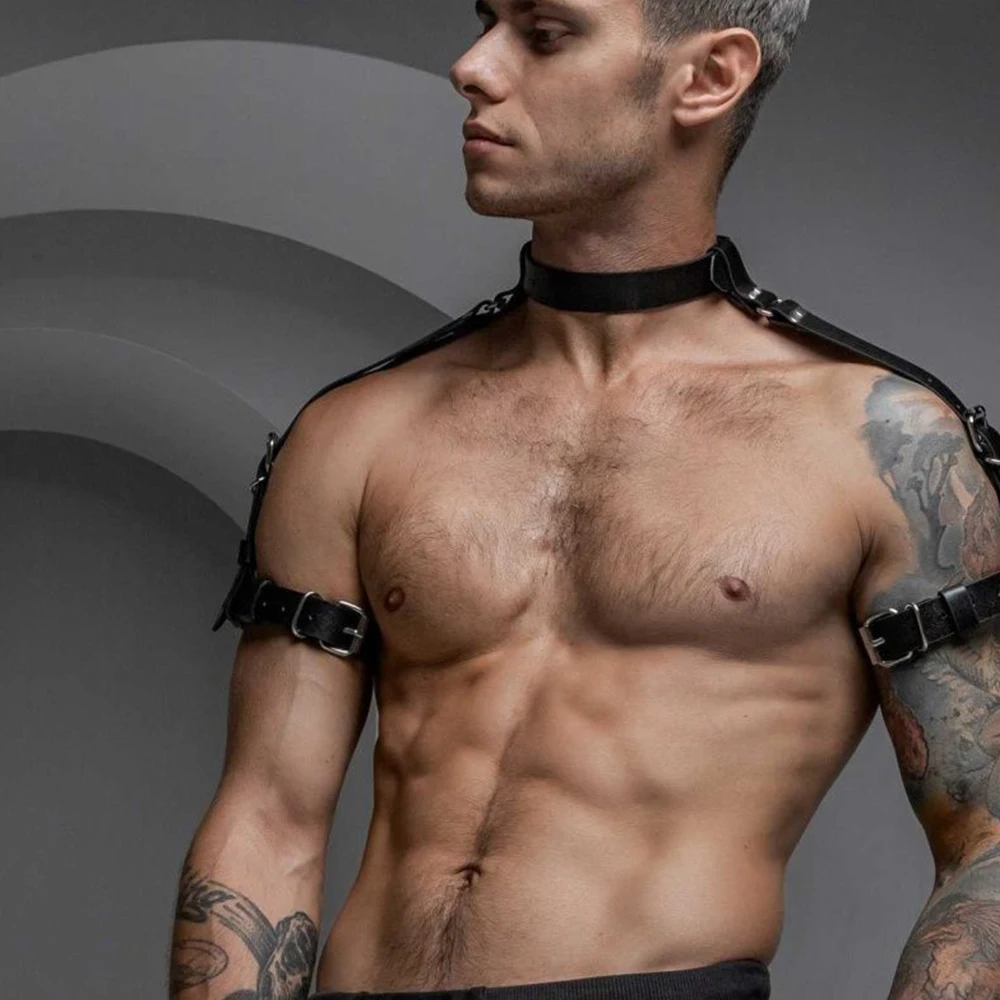 Sexy Men\'s Body Harness Leather Gay Chest Harness Bondage Black Cage Lingerie Punk Belt Club Rave Erotic Costume Accessories