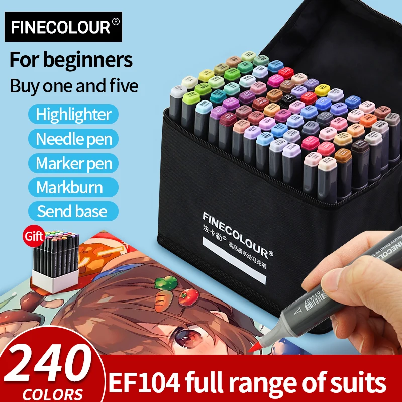 Finecolour EF104 Double-Head Alcohol Marker Pens Sketch Design Marker Brush Pen Beginner Manga Graphic Drawing Art Supplies