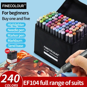 Finecolour EF104 çift kafalı alkol işaretleme kalemleri kroki tasarım işaretleyici fırça kalem acemi Manga grafik çizim sanat malzemeleri