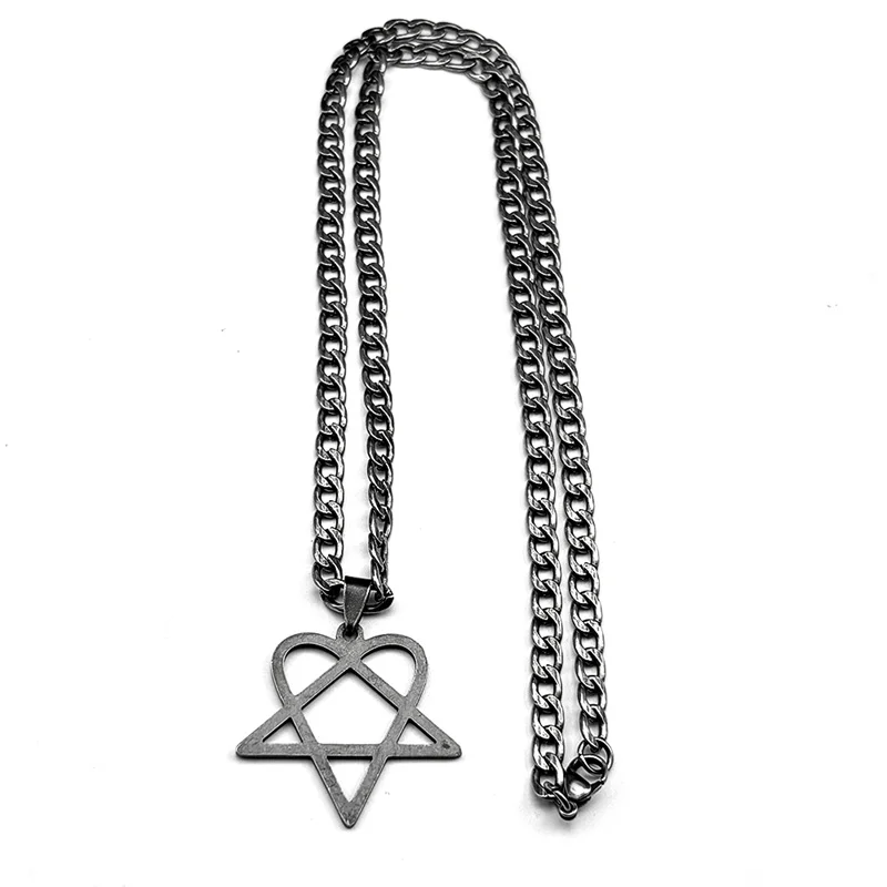 Goth Heartagram Stern Anhänger Halskette für Frauen Männer Edelstahl Gun Black Rock Musik Band HIM Fans Hip Hop Kette Schmuck – Detail 8