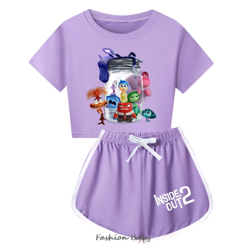 Summer inside out2 Children Sports Suit Kawaii Casual T-Shirt Shorts Fashionable Sportswear Summer Girls Pajamas Child Day Gift