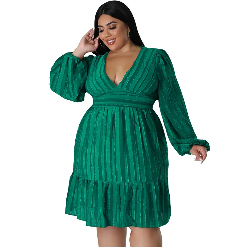 

Spring Autumn African Women Long Sleeve V-neck Polyester Solid Color Knee-length Dress XL-5XL African Dresses for Women