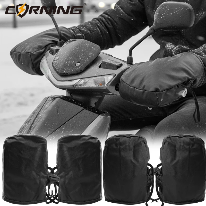 

Winter Warm PU Leather Gloves Cotton Handlebar Covers Outdoor Cycling Universal Thickened Fleece Electric Bike Handle Grips