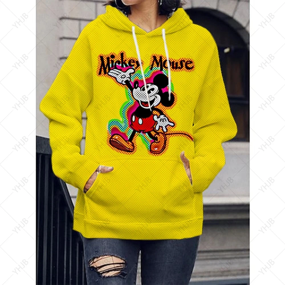 Disney Cartoon Print Hoodie Women Funny Hip Hop Mickey Minnie Mouse Print Autumn and Winter Fashion Harajuku Sweater Kids Hoodie