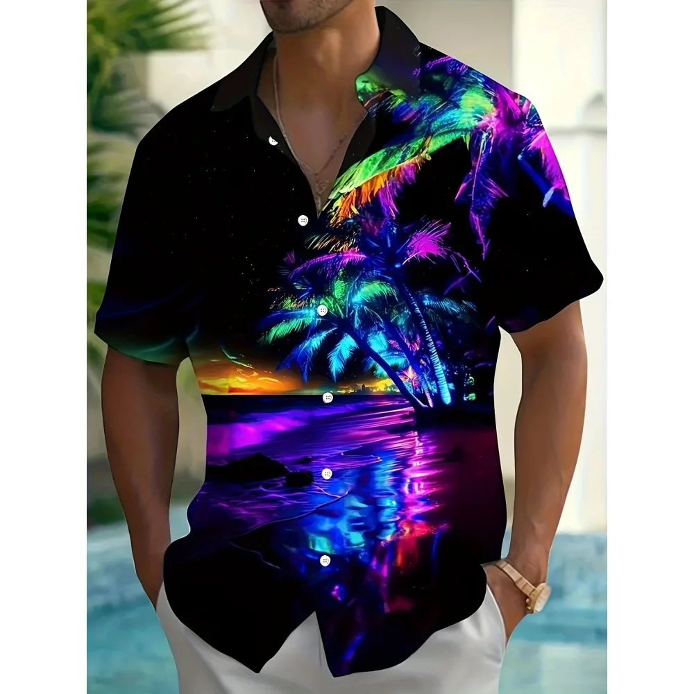 

Men's Coconut Tree Starry Sky Graphic 3D Printed Shirt Hawaiian Casual Shirts Button up Summer Fashionable Short Sleeve Shirts