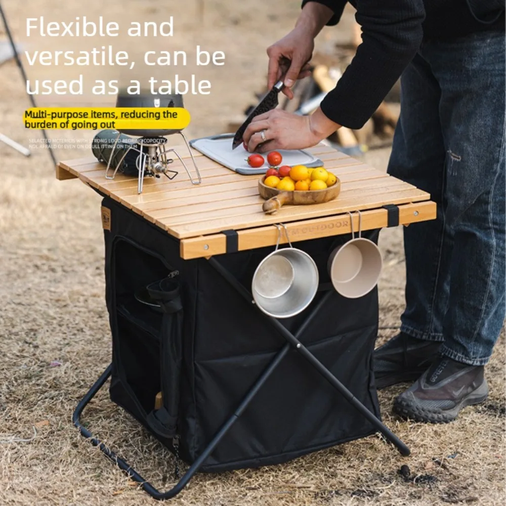 Outdoor Collapsible Storage Cabinet Multifunctional Oxford Cloth Organizer Portable Camping Picnic Gear Box Simple Kitchen Shelf