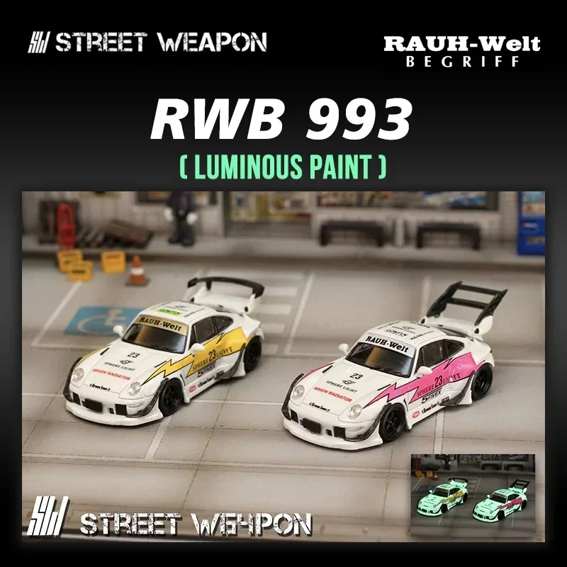 SW In Stock 1:64 RWB 993 Lightning Painting Luminous Paint Diecast Diorama Car Model Collection Miniature Toy Street Weapon