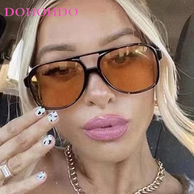 

Trendy Twin Bridge Large Frame Pilot Sunglasses Women Men Classic Brand Outdoors Travel Street Photography Sun Glasses UV400