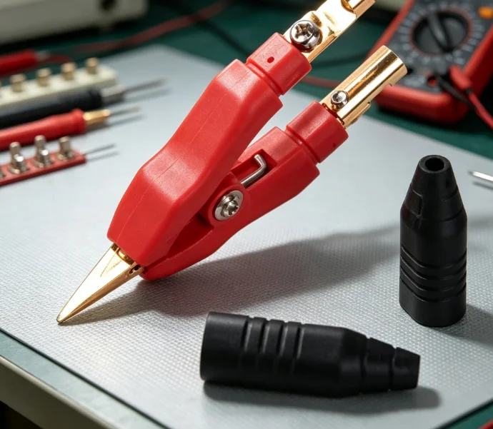 4-Wire Resistance Test Clip Pure Copper Gold Plated Pointed Probe Clamp ETA3105 for Accurate Measurement