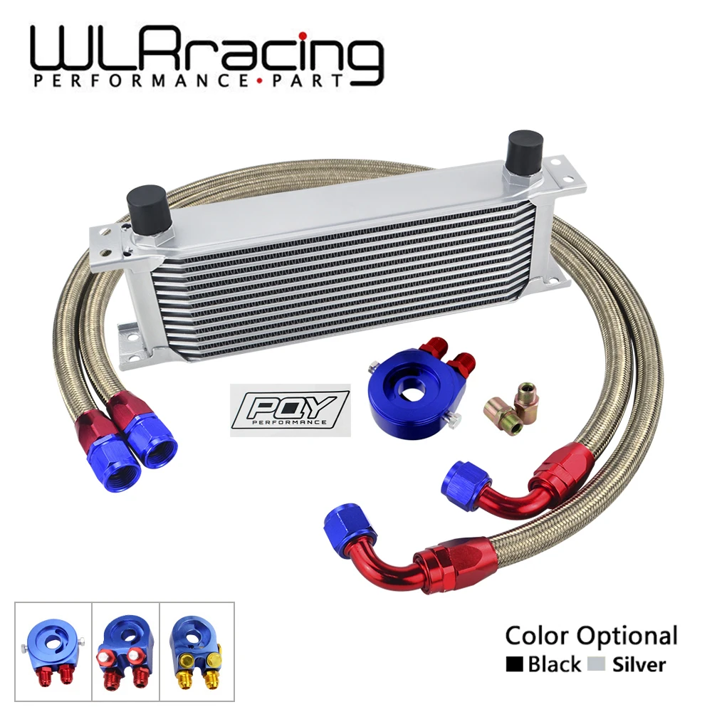 AN10 Universal 13 Rows Oil Cooler Kit + Oil Filter Sandwich Adapter + Staingless Steel Braided AN10 Fuel Hose Connector