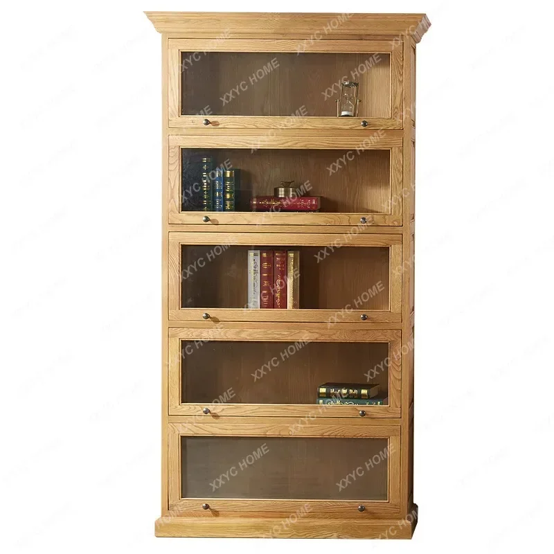 DV    Country Solid Wood Bookcase  Oak Carved Retro Locker Display Cabinet