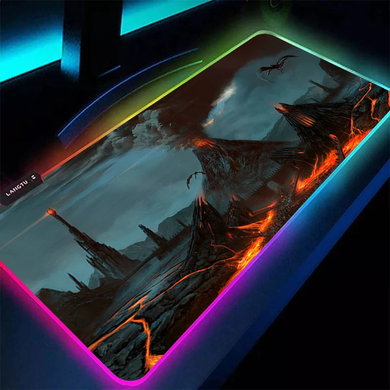 

RGB Anime Mouse Pad Computer Kawaii Gamer Cabinet Keyboard Rug Laptop L-Lords The Rings XL Desk Mat LED Luminous Gaming Mousepad