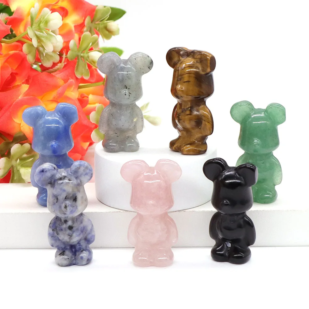 

8 Color 1.5“ Natural Gemstone Gloomy Bear Statue Healing Crystal Hot Cartoon Animal Figurines Stone Carved Craft Gift Room Decor