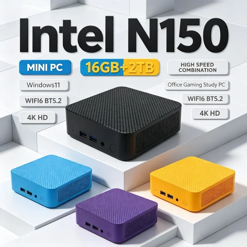 Home Office Mini PC Intel N150 Processor Windows 11 16GB RAM 1TB‑2TB SSD WiFi6 BT5.2 Portable Compact Desktop Host Computer
