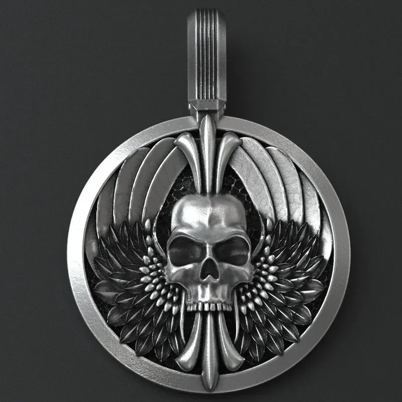 

16g Skull With Wings For Bikers Pendant Customized 925 Solid Sterling Silver Pendant Punk Style Street Fashione