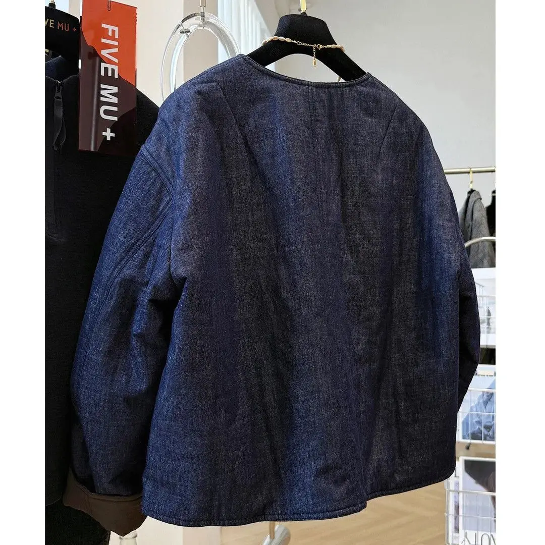 

Denim Coat For Woman With Hoodie Fur Plush Womens Winter Boxy-Fit Gothic Punk Nightclub Gathering Anti-Odor Lined Quilted Jacket