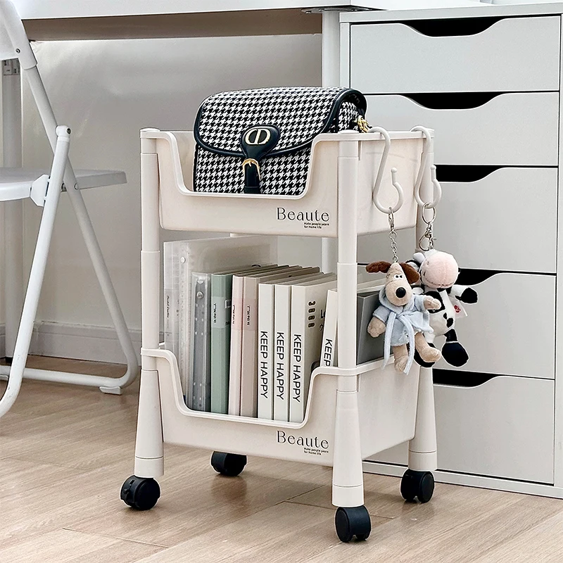 Aoliviya Table Movable Trolley Rack Desk with Wheels Book Snack Storage Rack Floor Table Side Bag God New