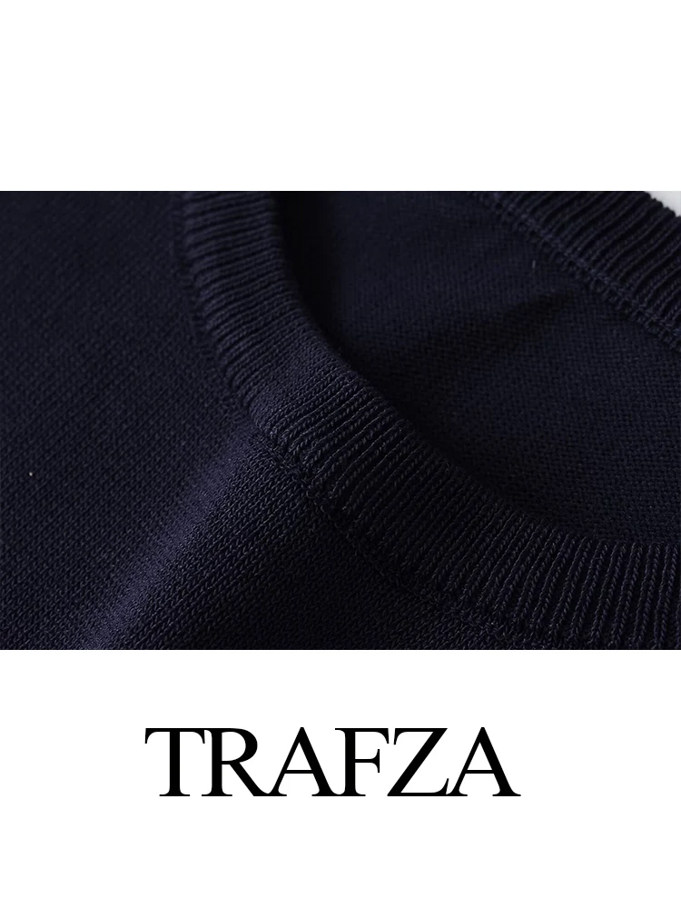 

TRAFZA Women's Autumn Fashion Versatile Crew Neck Long Sleeve Knitted Top Female Elegant Waist Bow Decorative Pullover Sweater