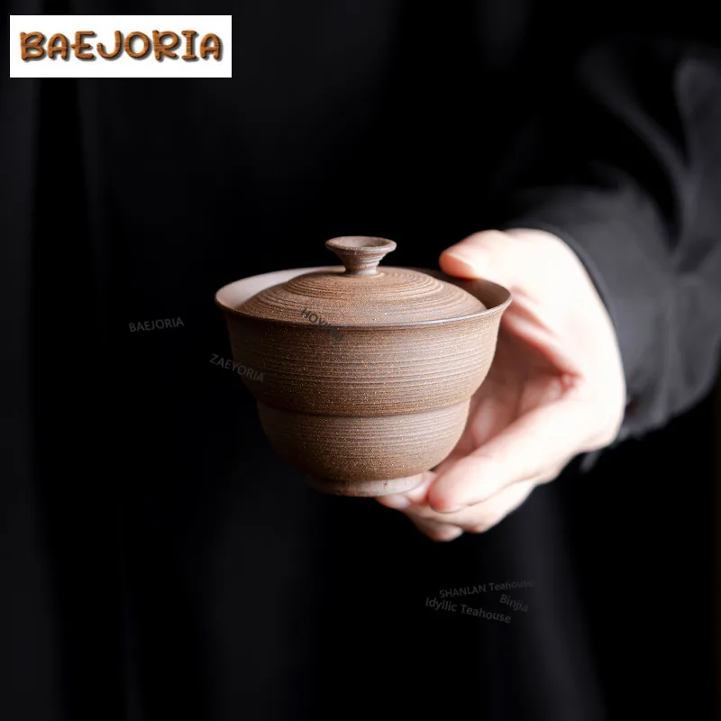 

120ml Coarse Pottery Old Rock Clay Gourd Gaiwan Aesthetic Tea Tureen Tea Bowl With Lid Kit Tea Making Cover Bowl Teaset Craft