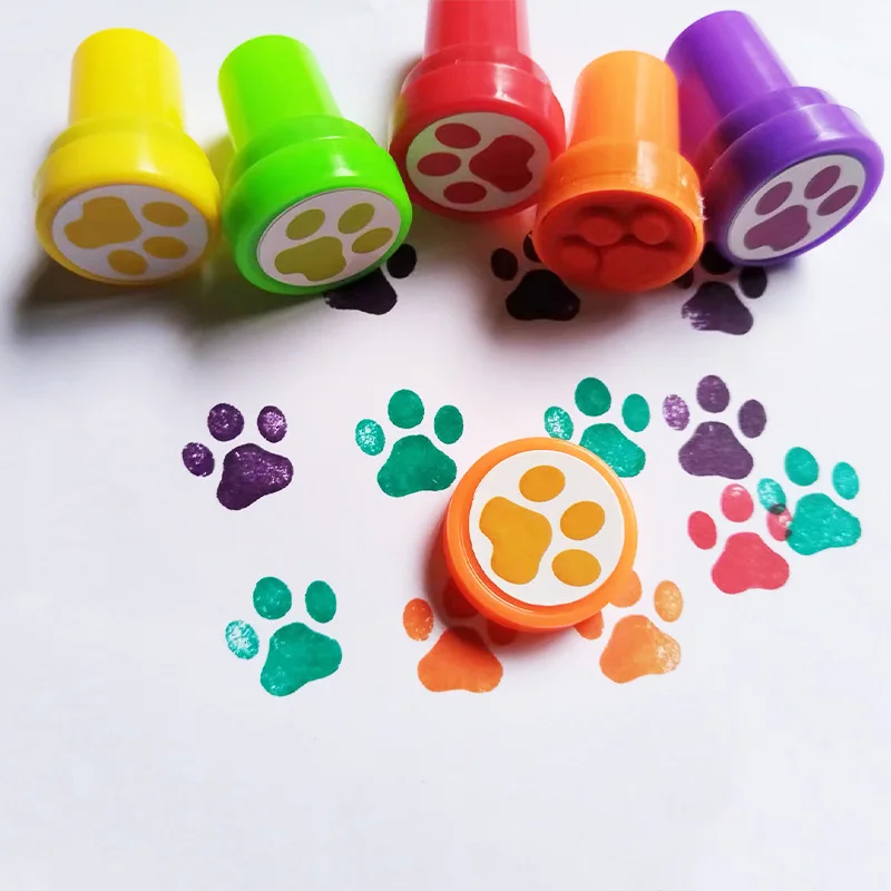 6pcs/set Cute Cartoon Dog Paw Small Seal Children Puzzle DIY Toys Kindergarten Teachers Encourage Praise Round Stamps Print