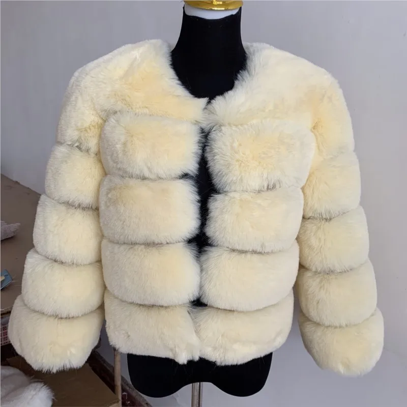 

Women's new style faux fur coat super hot Autumn Winter Cropped Long Sleeve Faux fox fur fluffy jacket high quality furry coats