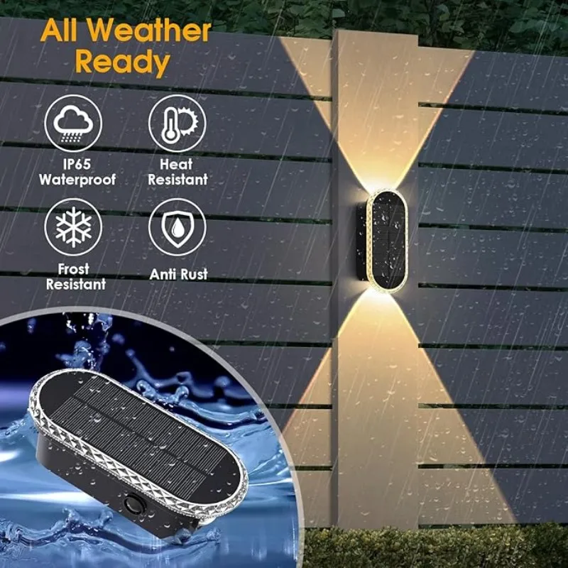 IP65防水ソーラーフェンスライト - 3000/4000/6000K 3モード、裏庭/庭/パティオ/ガレージおよび壁の装飾用 (8パック)