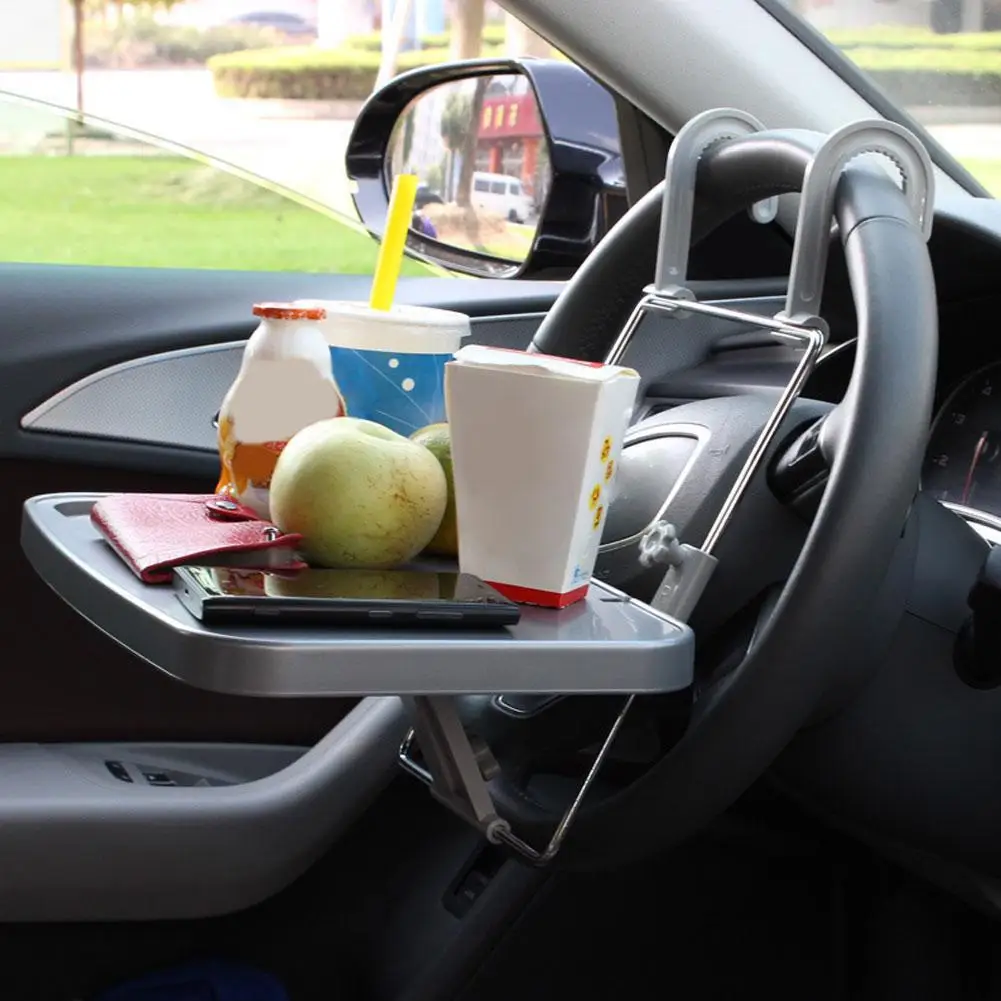 

2 in 1 Car Steering Wheel Tray/Back Seat Headrest Tray for Eating Food Drink and Writing Laptop Work, Black Car Desk Q6K9