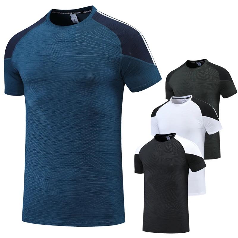 Exercise Shirts Men New Splicing Run Quick Dry Breathable Short Sleeves Compression Traning Print Striped Workout Fashion Tee