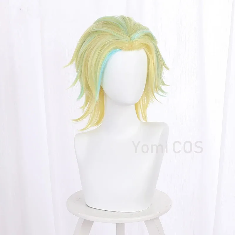 CyAnime Tokyo Revengers 린도 하이타니 가발 코스프레 의상 내열성 합성 머리 하이라이트 옐로우 그린 텐지쿠 남성 여성